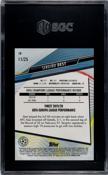 Sergino Dest - 2020 Topps Finest Uefa Orange Refractor 25 SGC 10