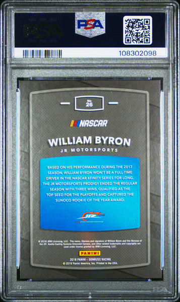 William Byron - 2018 Panini Donruss Racing Gold Press Proof 75/99 Rookie PSA 8