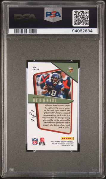 Justin Jefferson - 2022 Panini Legacy Under The Lights Gold Vinyl 1/1 PSA 9