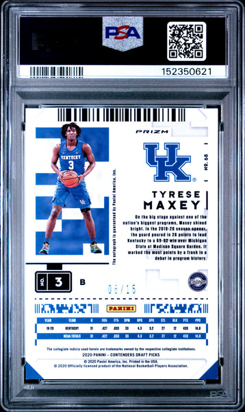 Tyrese Maxey - 2020 Panini Contenders Draft Picks Au Premium Blue Shimmer PSA 8