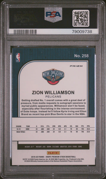 Zion Williamson - 2019 Panini Hoops Premium Stock Rookie Silver Laser PSA 10