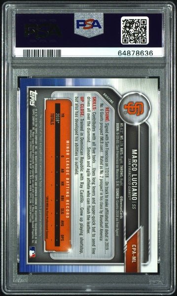 Marco Luciano - 2019 Bowman  Pros. Autograph Chrome PSA 10