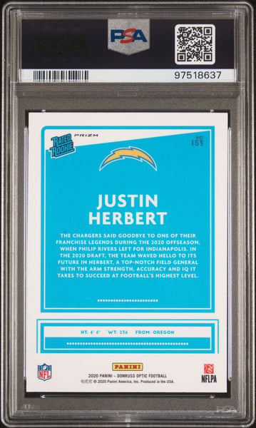 Justin Herbert - 2020 Panini Donruss Optic Blue Hyper PSA 10