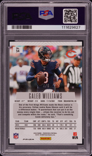 Caleb Williams - 2024 Panini Prizm Deca Black Gold Shimmer Fotl PSA 10 Rookie /8