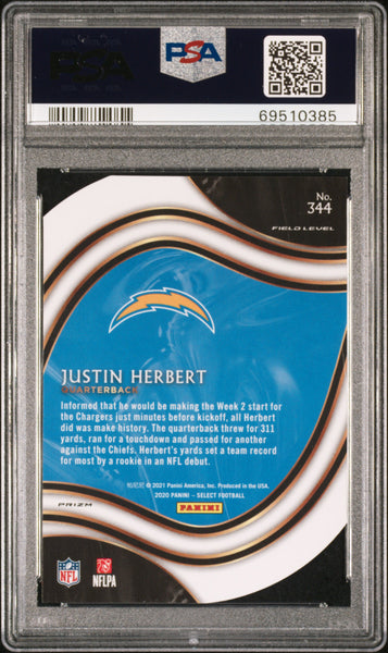 Justin Herbert - 2020 Panini Select Die Cut Red Prizm PSA 10