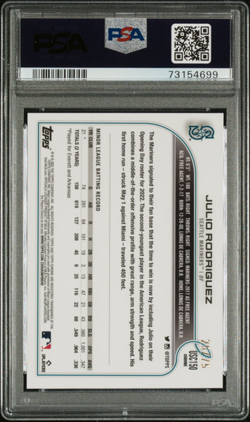 Julio Rodriguez - 2022 Topps Chrome Update Green Refractor PSA 9 Rookie /75