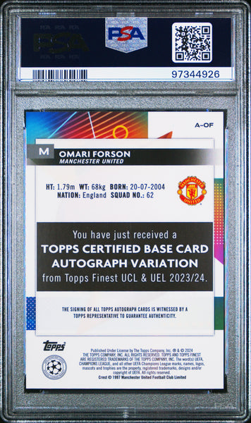 Omari Forson - 2023-24 Topps Finest UEFA Club Competitions Autographs PSA 10