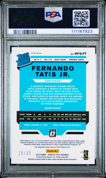 Fernando Tatis JR. - 2019 Donruss Optic Rated Rookie Auto Blue PSA 9 18/35