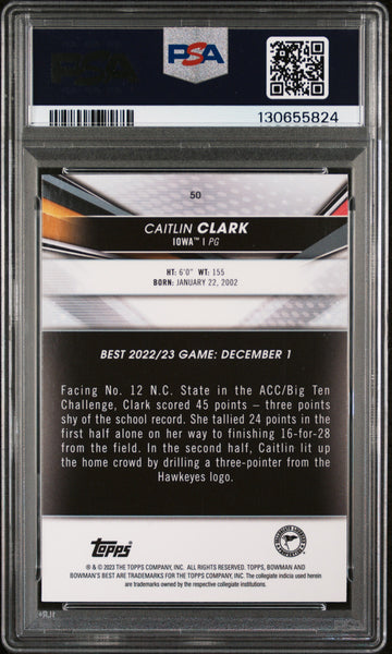 Caitlin Clark - 2022 Bowman University Best Speckle Refractor PSA 10