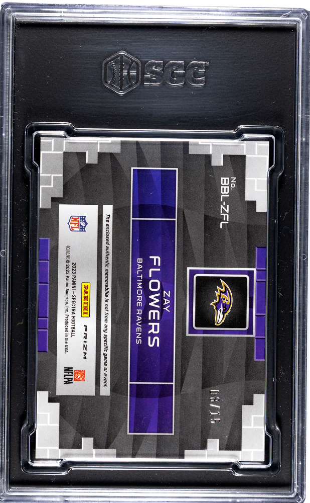 Zay Flowers - 2023 Panini Spectra Neon Pink Prizm Patch Rookie SGC