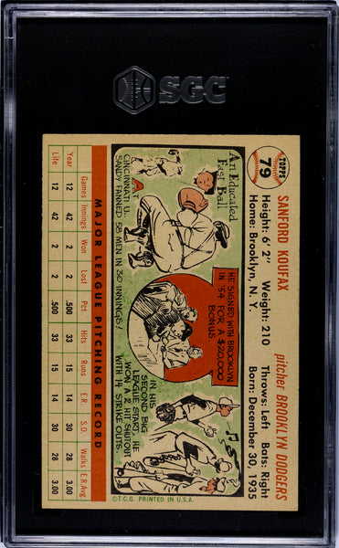 Sandy Koufax - 1956 Topps White Back SGC A Authentic Looks Mint