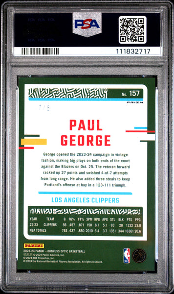 Paul George - 2023 Panini Donruss Optic Black Gold Choice PSA 10 7/8