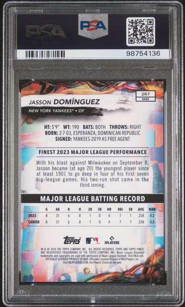 Jasson Dominguez - 2024 Topps Finest Purple Checkerboard Ref PSA 10 55/75