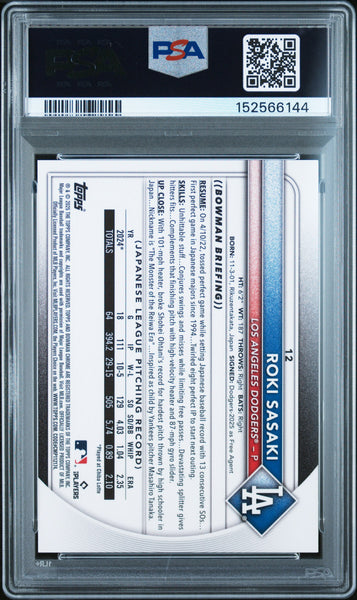 Roki Sasaki - 2025 Bowman Chrome Sapphire Edition Image Variation PSA 9
