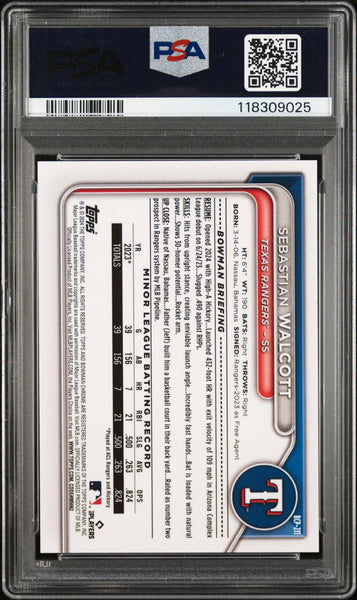 Sebastian Walcott - 2024 Bowman Chrome Sapphire Edition Prospects Black PSA 10 02/10