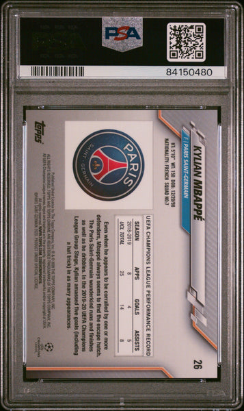 Kylian Mbappe - 2019 Topps Chrome UEFA Champions League Sapphire Edition PSA 10