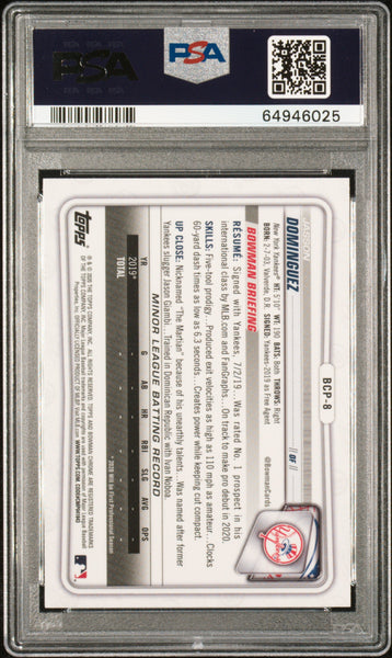 Jasson Dominguez - 2020 Bowman Chrome Sapphire Edition PSA 10