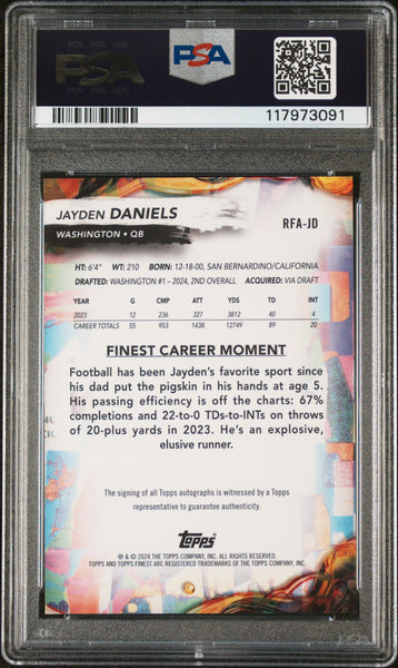 Jayden Daniels - 2024 Topps Finest Rookie Finest Autographs PSA 10