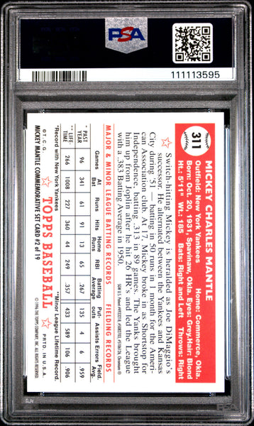 1952 Topps Reprint - 1996 Topps Mantle Finest PSA 8