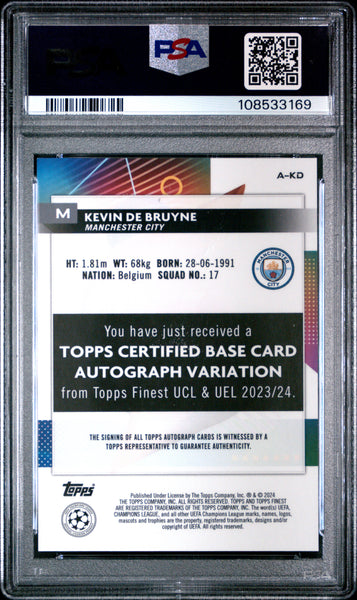 Kevin De Bruyne - 2023-24 Topps Finest UCC Autographs Orange Wave PSA 10 15/25