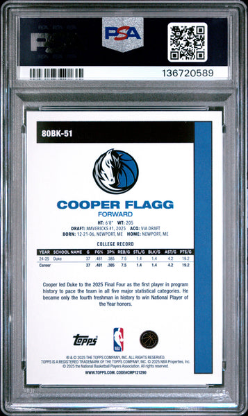 Cooper Flagg - 2025 Topps 1980-81 Rookie Foil Basketball PSA 9
