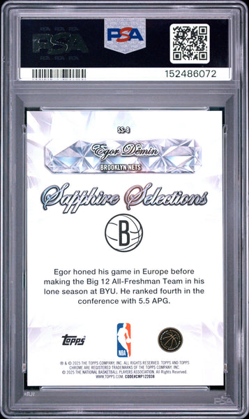Egor Demin - 2025 Topps Chrome Sapphire Edition Sapphire Selections PSA 9