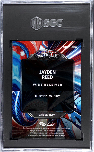 Jayden Reed 2023 Wild Card American Auto Red White Blue Rainbow SGC 9.5 /2