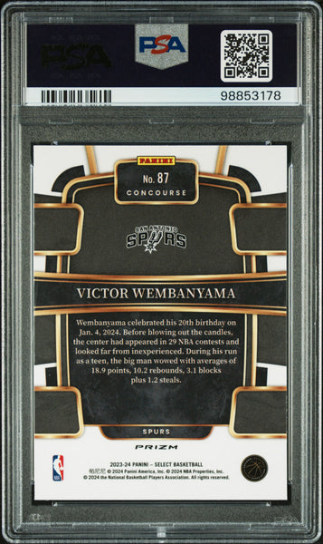 Victor Wembanyama - 2023 Panini Select Green White Purple Rookie Prizm PSA 9