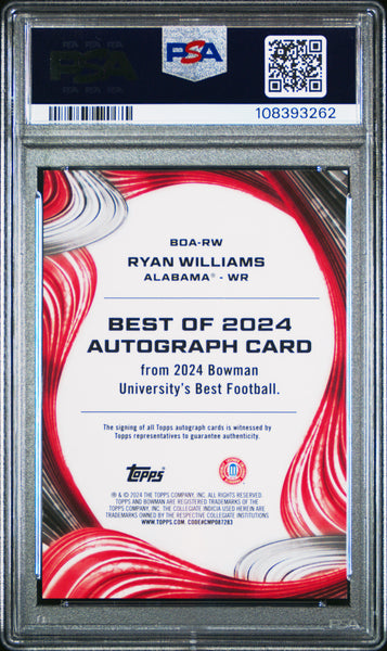 Ryan Williams - 2024 Bowman Best University Best Of 2024 Autographs PSA 9