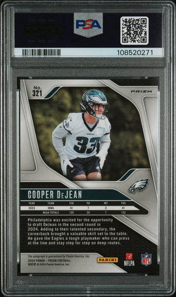 Cooper Dejean - 2024 Panini Prizm Autograph PSA 10