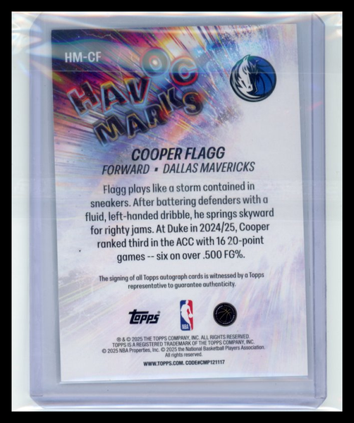 Cooper Flagg - 2025 Topps Flagship Havoc Marks Rookie Auto