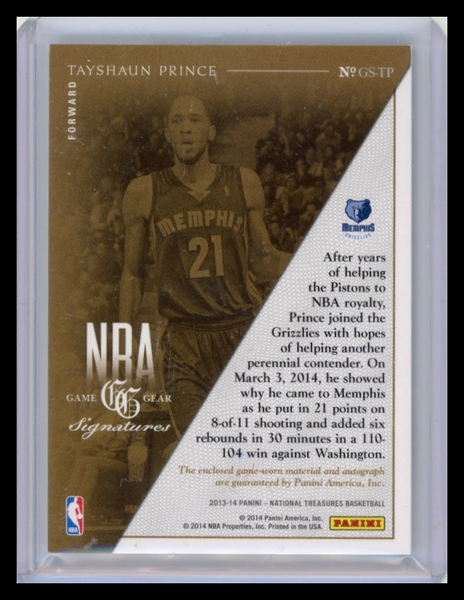 Tayshaun Prince - 2013-14 Panini National Treasures 2014 07/25 Patch Auto
