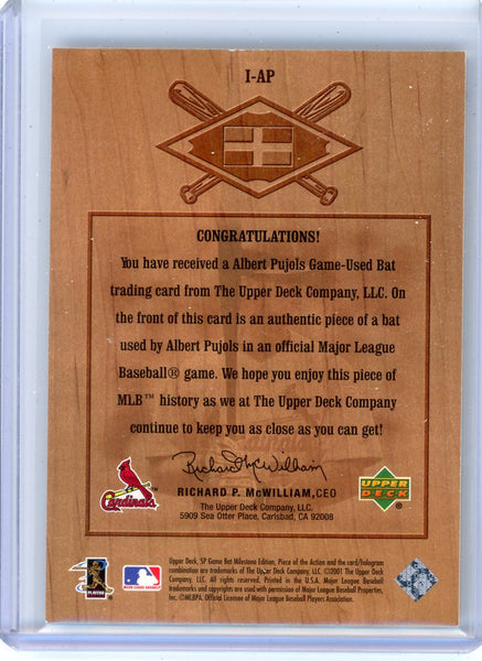 Albert Pujols - 2002 Upper Deck SP Game Bat Milestone Piece Action Game-Used Bat