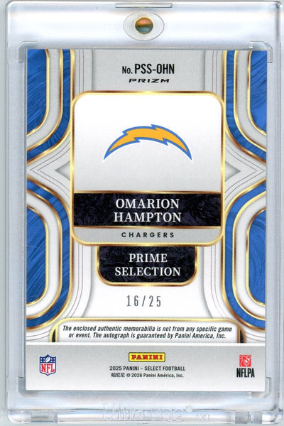 Omarion Hampton - 2025 Panini Select Prizm Tie-Dye Rookie Patch Auto 16/25