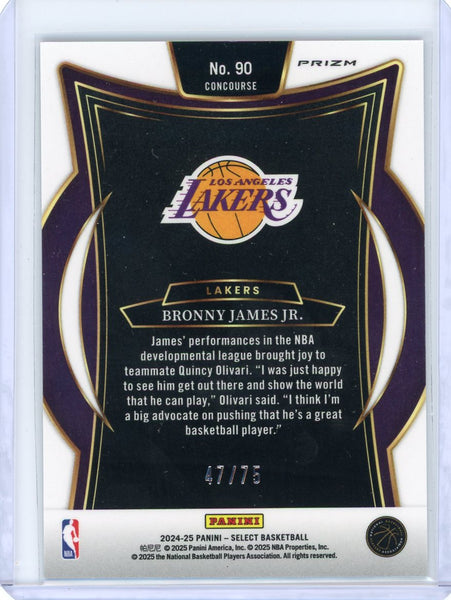 Bronny James Jr. - 2024-25 Panini Select Prizm 2025 Blue Wave 47/75 Rookie 90