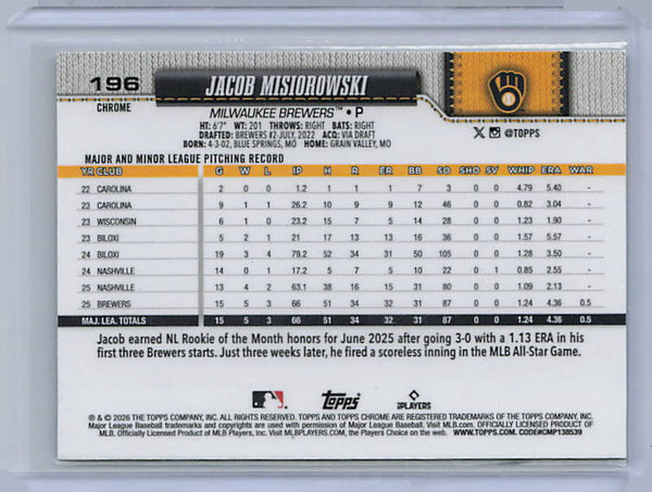 Jacob Misiorowski - 2026 Topps Chrome Green Wave Rookie /99