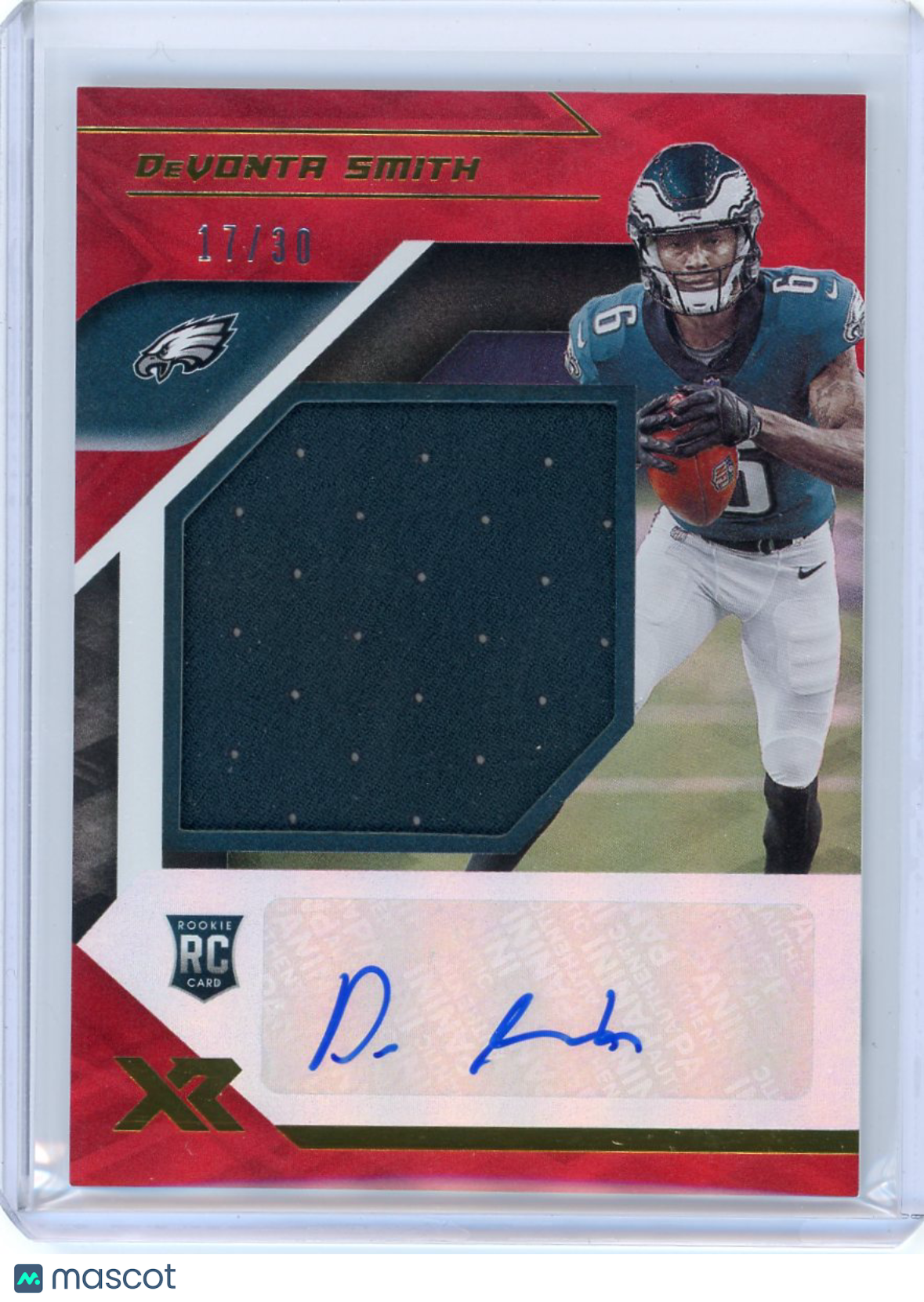 DeVonta Smith - 2021 Panini XR Red Patch Auto RPA 17/30 Rookie RXA-DVS Eagles