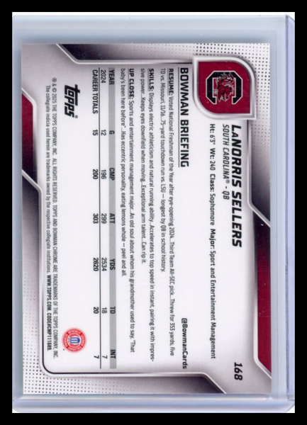 LaNorris Sellers - 2025 Bowman Chrome University Topps Fushia /225