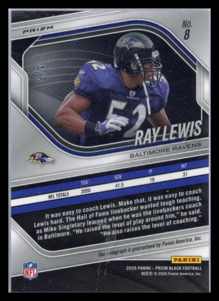 Ray Lewis - 2026 Panini Prizm Black Football Gold Vinyl 4/5
