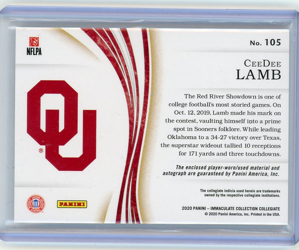 CeeDee Lamb - 2020 Panini Immaculate Collegiate 40/99 Patch Rookie Auto #105