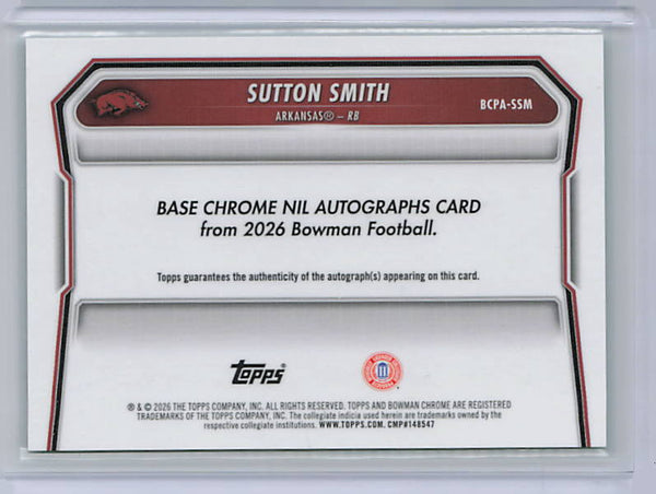 Sutton Smith - 2026 Bowman Chrome Green Refractor Auto /99