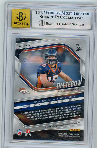 Tim Tebow - 2025 Panini Prizm Blue Shimmer Auto Jersey # 15/25 BGS 9