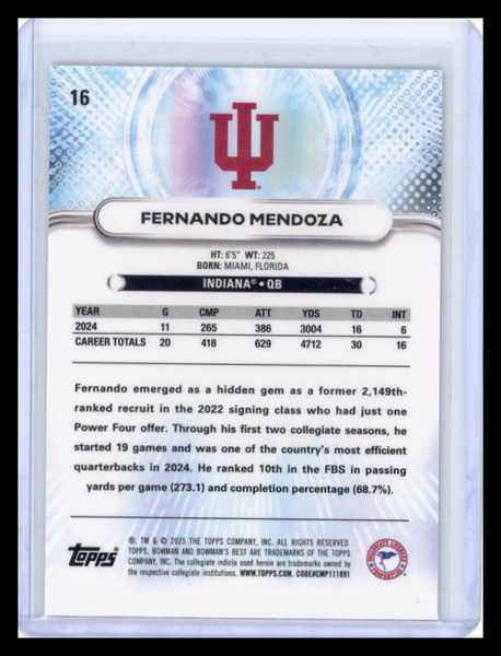 Fernando Mendoza - 2025 Topps Bowman U Best Pink 150/175