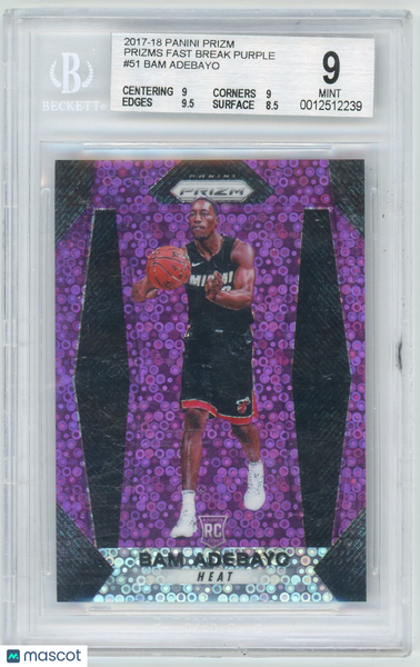 BAM ADEBAYO - 2017-18 Panini Prizm Purple Fast Break Rookie 75/75 BGS 9