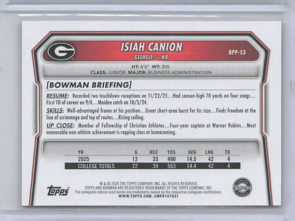 Isiah Canion - 2026 Bowman Paper Red /5