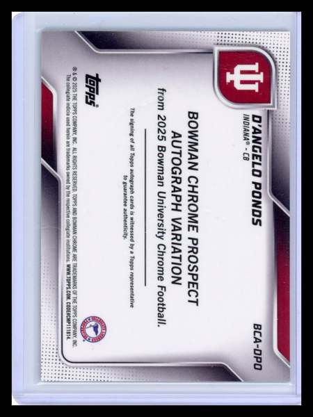 D'Angelo Ponds - 2025 Topps Bowman Chrome University Gold Refractor Auto /50