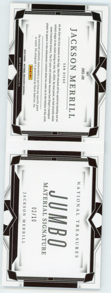Jackson Merrill -2024 Panini National Treasures Gold 02/10 Patch Booklet Auto RC