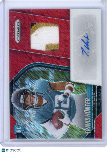 Travis Hunter 2025 Prizm Football Red Shimmer Rookie Patch Auto 1/35
