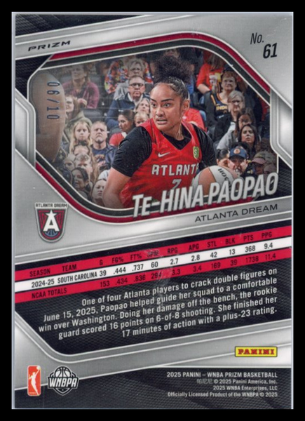 Te-Hina Paopao - 2025 Panini Prizm Gold Rookie 06/10 RC