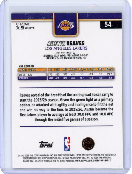 Austin Reaves 2025-26 Topps Chrome Gold Raywave /50